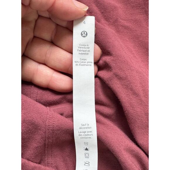 Lululemon Shirt Womens 4 Burgundy Pima Cotton Twist Front SS Crescent Tee Crop - Picture 5 of 7